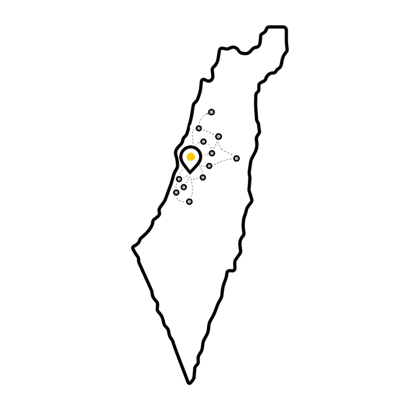 מפת ישראל עם סימון אזור השירות במרכז ובשרון